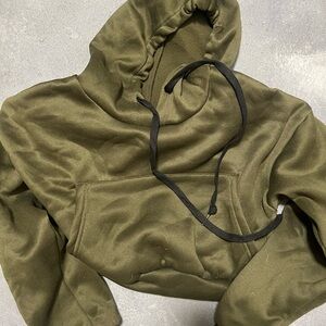 Cropped Olive Green Hoodie with Black Drawstring